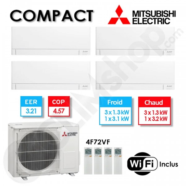 Mitsubishi Electric Quadri-split MXZ-4F72VF + 3× MSZ-AY15VGK + 1 X MSZ-AY35VGK (7.2 kW) — photo 1 (Climshop)
