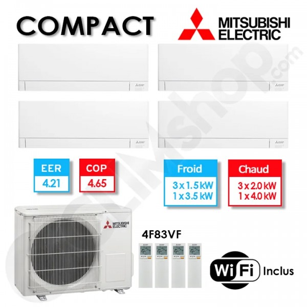 Mitsubishi Electric Quadri-split MXZ-4F83VF + 3× MSZ-AY15VGK + 1 X MSZ-AY35VGK (8.3 kW) — photo 1 (Climshop)