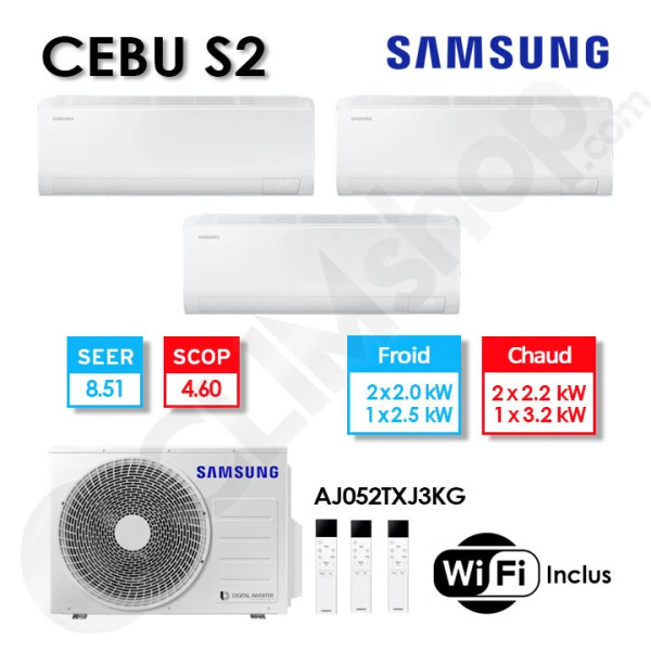 Samsung Tri-splits AJ052TXJ3KG/EU + 2× AR50F07C1AHNEU + AR50F09C1AHNEU (5.2 kW) — photo 1 (Climshop)