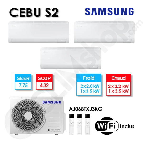 Samsung Tri-splits AJ068TXJ3KG/EU + 2× AR50F07C1AHNEU + AR50F12C1AHNEU (6.8 kW) — photo 1 (Climshop)